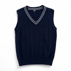 Uniqlo Washable V-Neck Knit Vest - Navy/White Cricket Style - Size XS
